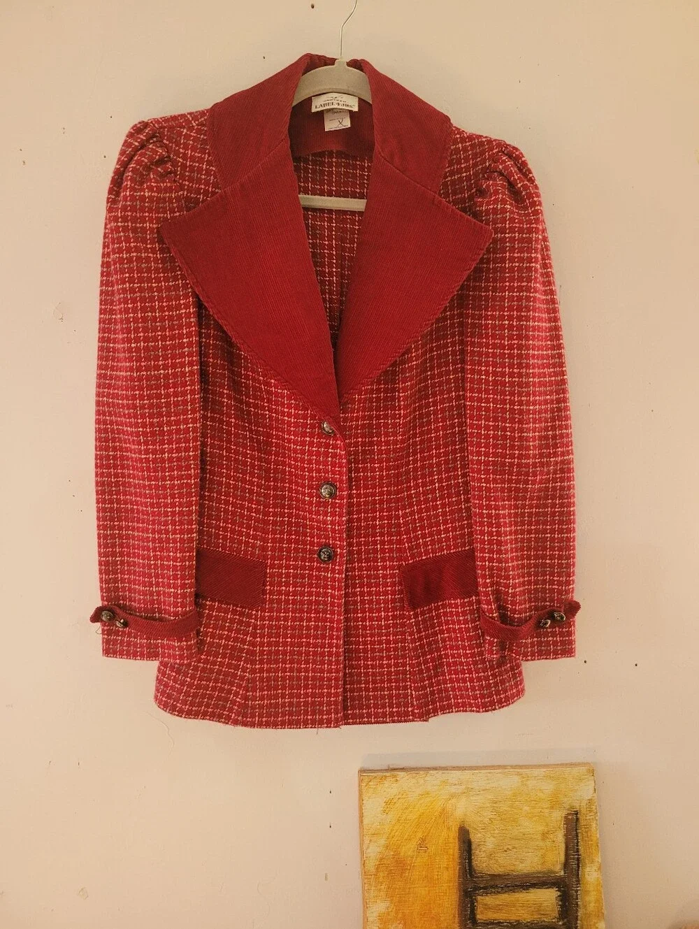 VTG Jantzen XS 40s Red Tweed Women's Jacket Corduroy Wide Collar
